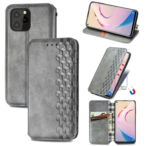 

For OUKITEL C21 Pro Cubic Grid Pressed Horizontal Flip Magnetic PU Leather Case with Holder & Card Slots & Wallet(Grey)