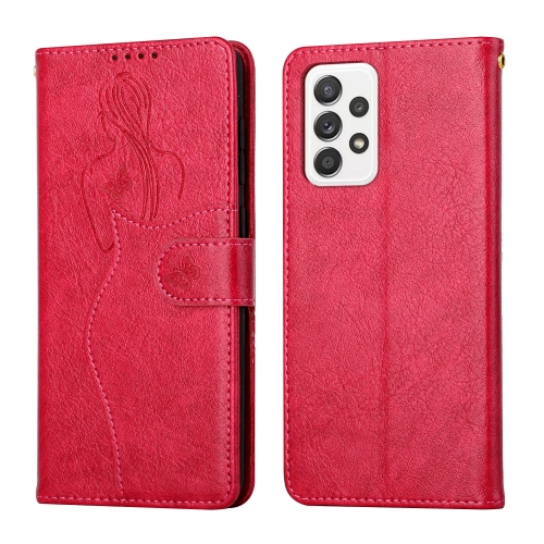 

For Samsung Galaxy A52 5G / 4G Beauty Girl Embossing Pattern Horizontal Flip Leather Case with Holder & Card Slot & Wallet & Photo Frame(Red)