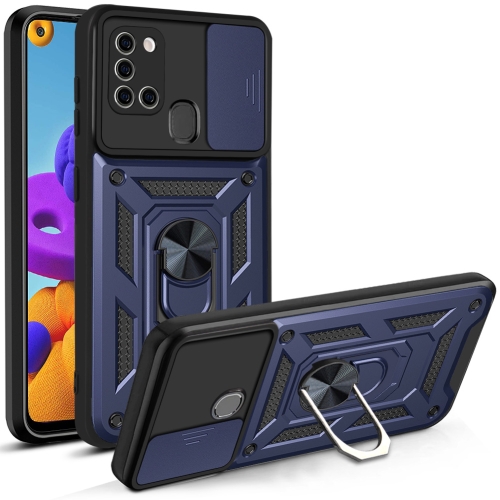 

For Samsung Galaxy A21s Sliding Camera Cover Design TPU+PC Protective Case(Blue)