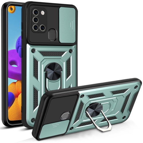 

For Samsung Galaxy A21s Sliding Camera Cover Design TPU+PC Protective Case(Dark Green)