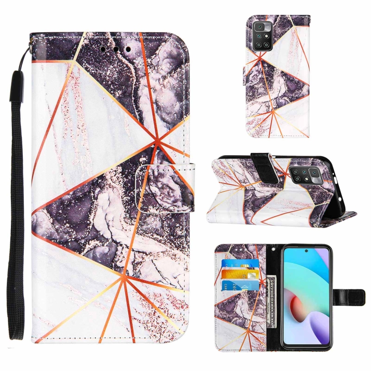 

For Xiaomi Redmi 10 Marble Stitching Horizontal Flip PU Leather Case with Holder & Card Slots & Wallet & Lanyard(Black White)