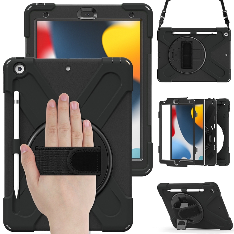 

Silicone + PC Protective Case with Holder & Shoulder Strap For iPad 10.2 2021 / 2020 / 2019(Black)