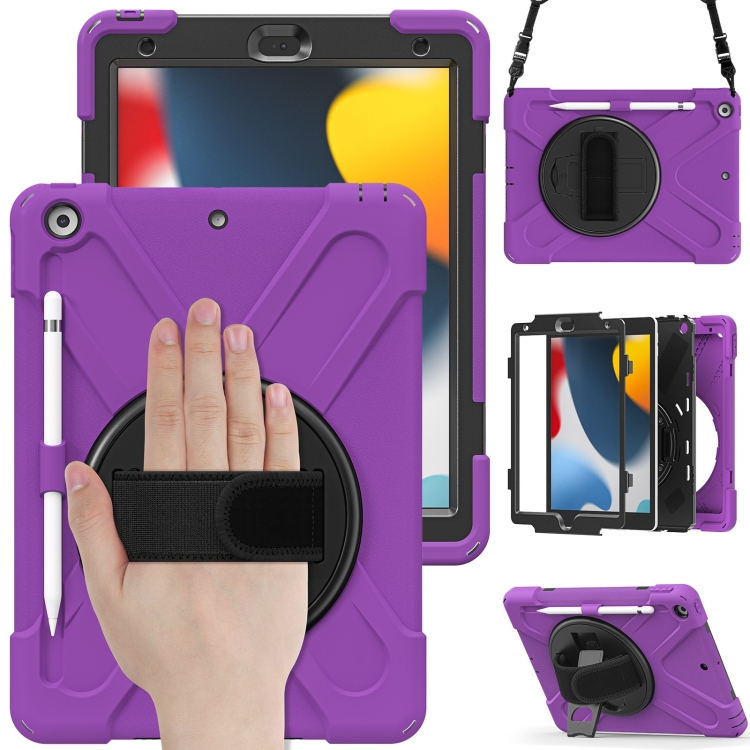 

Silicone + PC Protective Case with Holder & Shoulder Strap For iPad 10.2 2021 / 2020 / 2019(Purple)