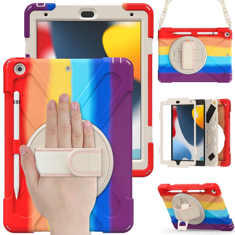 

Silicone + PC Protective Case with Holder & Shoulder Strap For iPad 10.2 2021 / 2020 / 2019(Colorful Red)