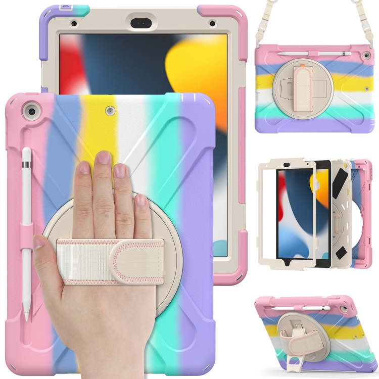 

Silicone + PC Protective Case with Holder & Shoulder Strap For iPad 10.2 2021 / 2020 / 2019(Colorful Pink)