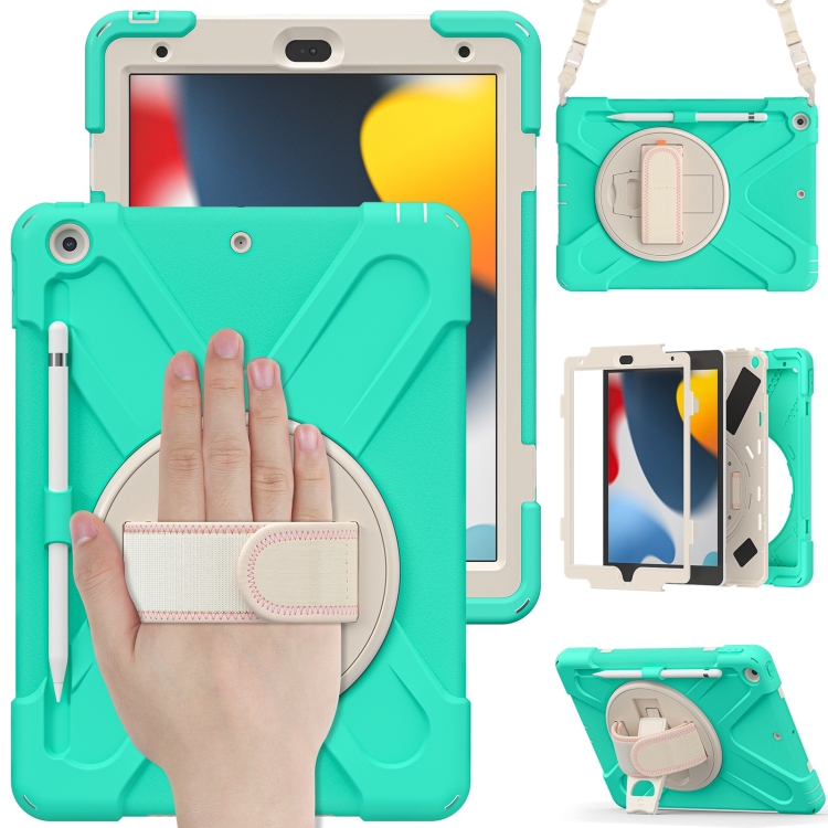 

Silicone + PC Protective Case with Holder & Shoulder Strap For iPad 10.2 2021 / 2020 / 2019(Mint Green)