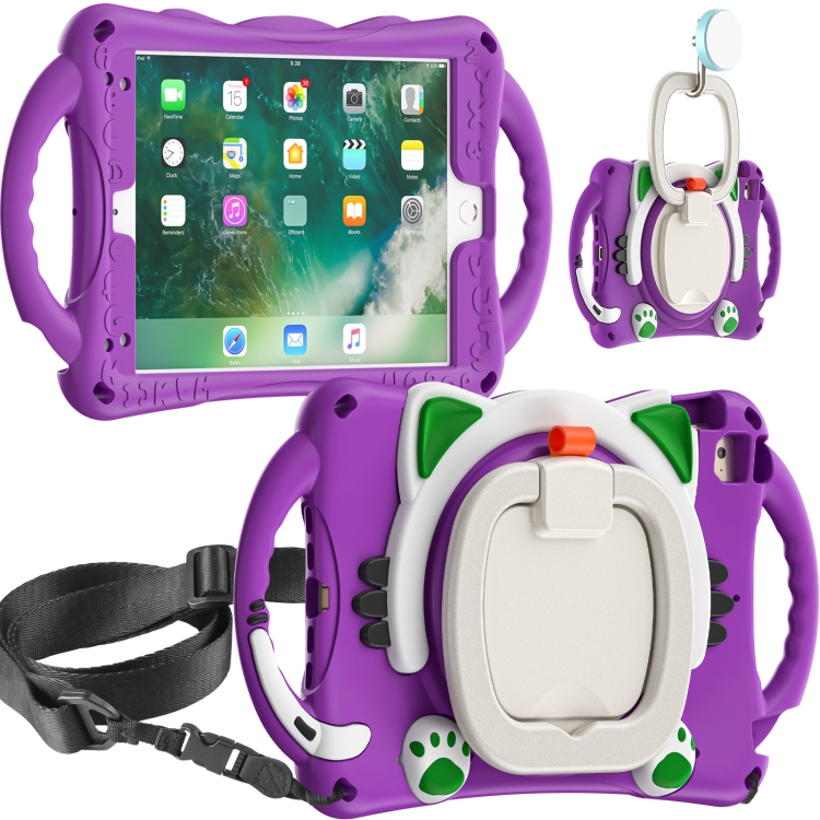 

Cute Cat King Kids Shockproof EVA Protective Case with Holder & Shoulder Strap & Handle For iPad mini 2019 / 4 / 3 / 2 / 1(Purple)
