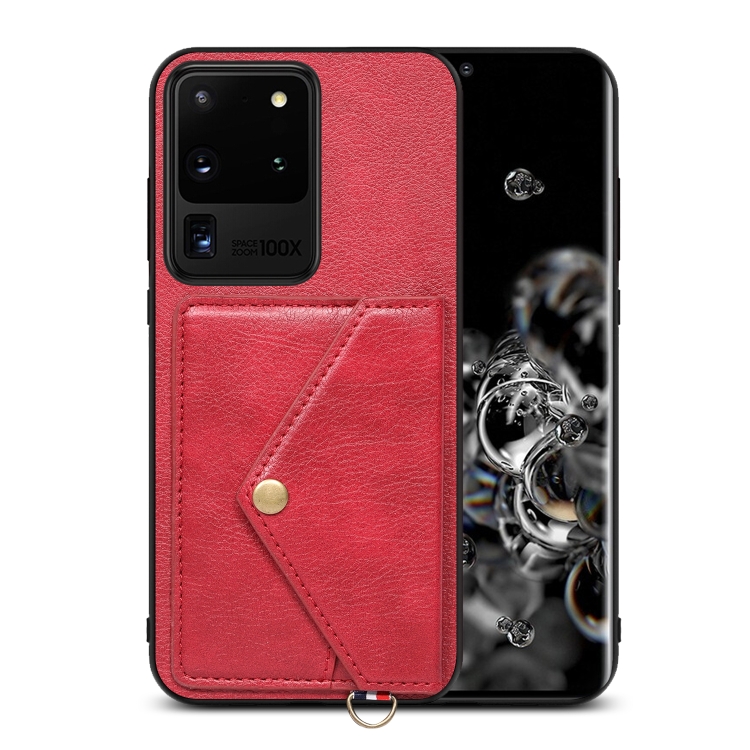 

For Samsung Galaxy S20 Ultra Litchi Texture Silicone + PC + PU Leather Back Cover Shockproof Case with Card Slot(Red)