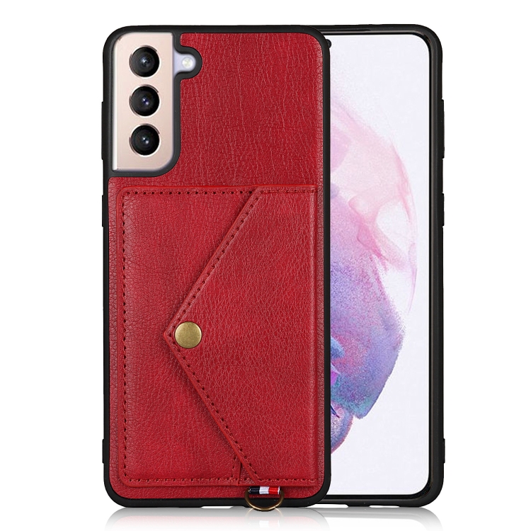 

For Samsung Galaxy S21+ 5G Litchi Texture Silicone + PC + PU Leather Back Cover Shockproof Case with Card Slot(Red)