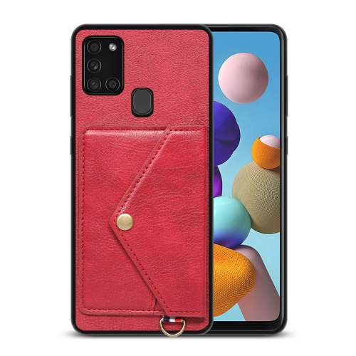 

For Samsung Galaxy A21s EU Version Litchi Texture Silicone + PC + PU Leather Back Cover Shockproof Case with Card Slot(Red)