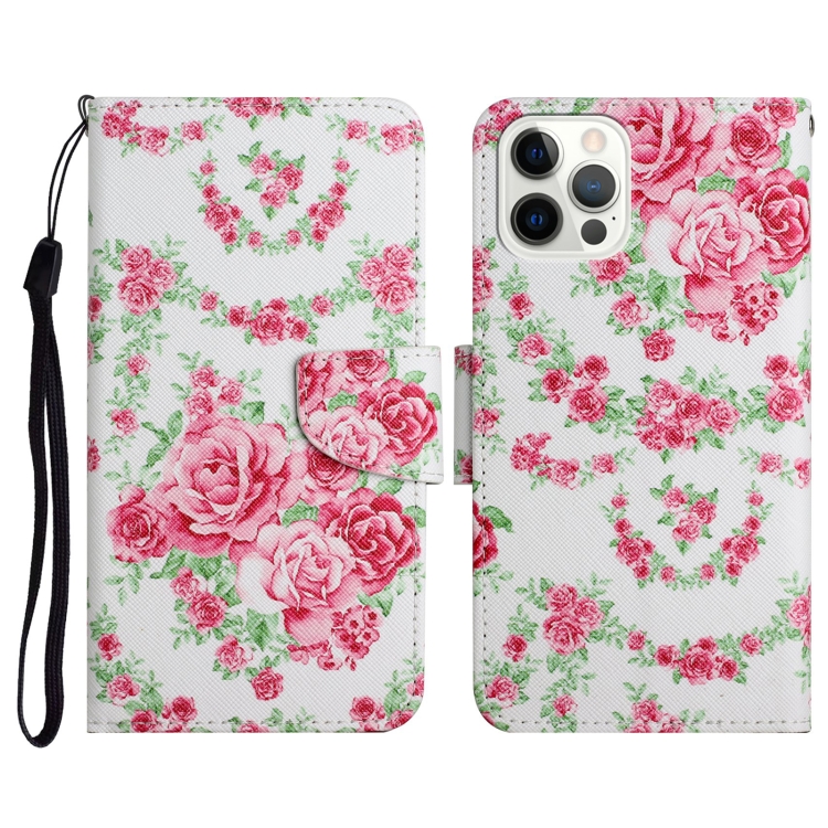 

For iPhone 13 Pro Painted Pattern Horizontal Flip Leather Case with Holder & Card Slot & Wallet (Rose Flower)