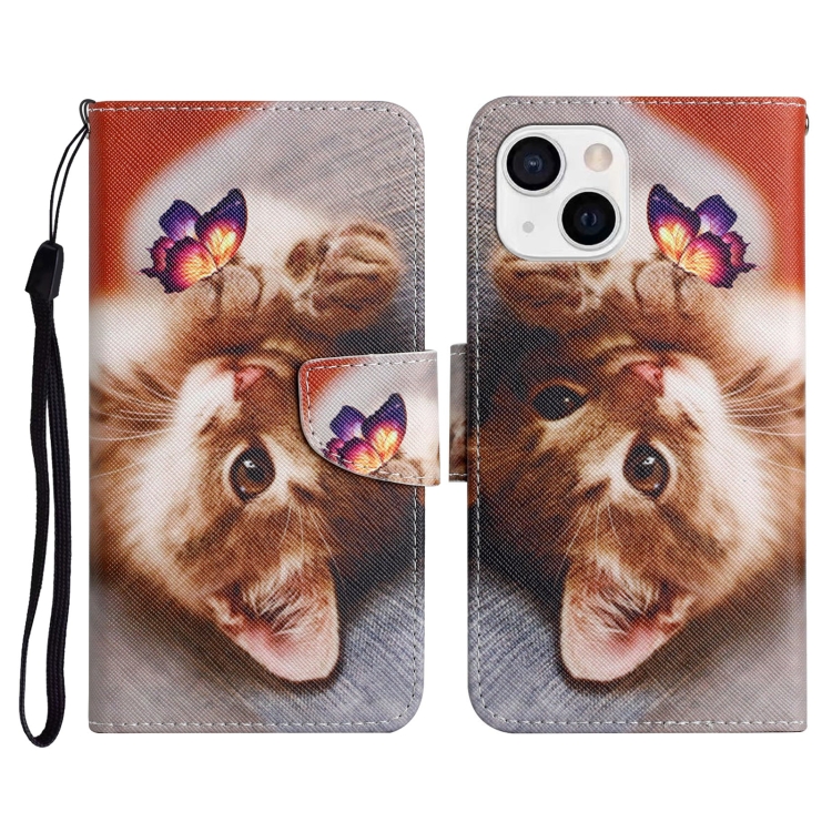 

Painted Pattern Horizontal Flip Leather Case with Holder & Card Slot & Wallet For iPhone 13(Butterfly Cat)