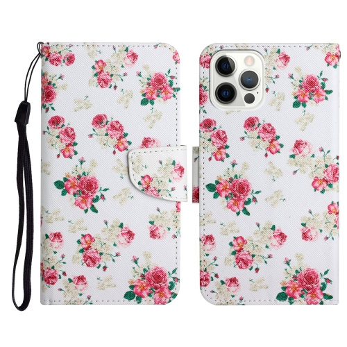 

Painted Pattern Horizontal Flip Leather Case with Holder & Card Slot & Wallet For iPhone 12 / 12 Pro(Red Peony Flower)