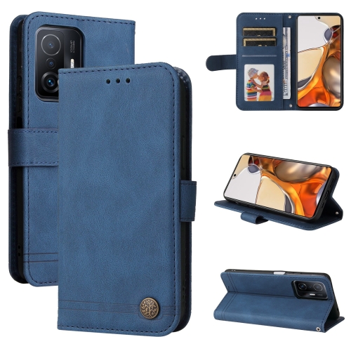 

For Xiaomi Mi 11T Pro / Mi 11T Skin Feel Life Tree Metal Button Horizontal Flip Leather Case with Holder & Card Slot & Wallet & Photo Frame & Strap(Blue)