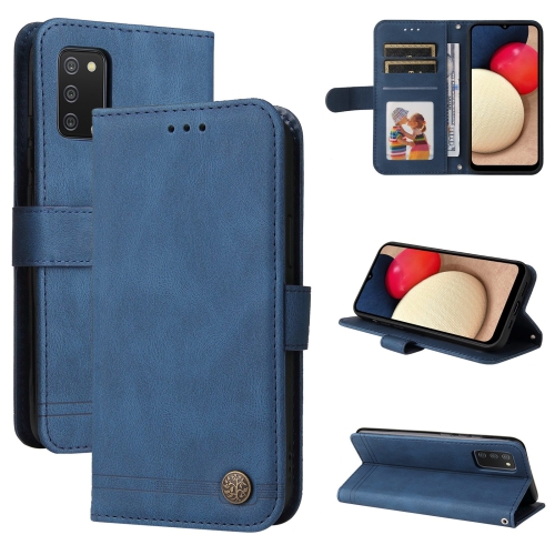 

For Samsung Galaxy A02s 166mm US Version Skin Feel Life Tree Metal Button Horizontal Flip Leather Case with Holder & Card Slot & Wallet & Photo Frame & Strap(Blue)