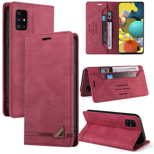 

For Samsung Galaxy A51 Skin Feel Anti-theft Brush Horizontal Flip Leather Case with Holder & Card Slots & Wallet(Wine Red)