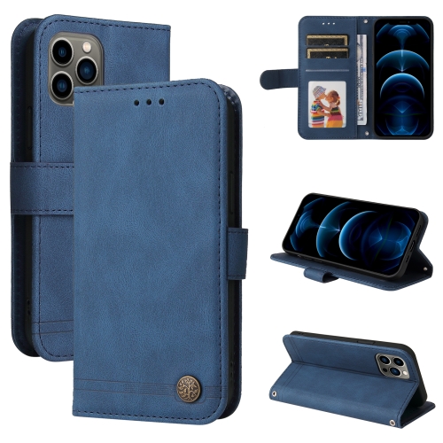 

Skin Feel Life Tree Metal Button Horizontal Flip Leather Case with Holder & Card Slot & Wallet & Photo Frame & Strap For iPhone 12 Pro Max(Blue)