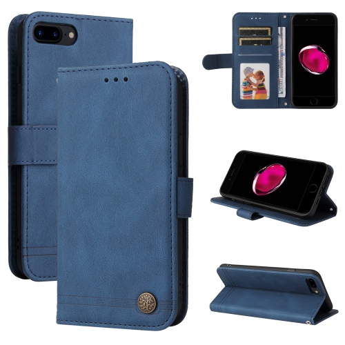 

For iPhone SE 2022 / SE 2020 / 8 / 7 Skin Feel Life Tree Metal Button Horizontal Flip Leather Case with Holder & Card Slot & Wallet & Photo Frame & Strap(Blue)