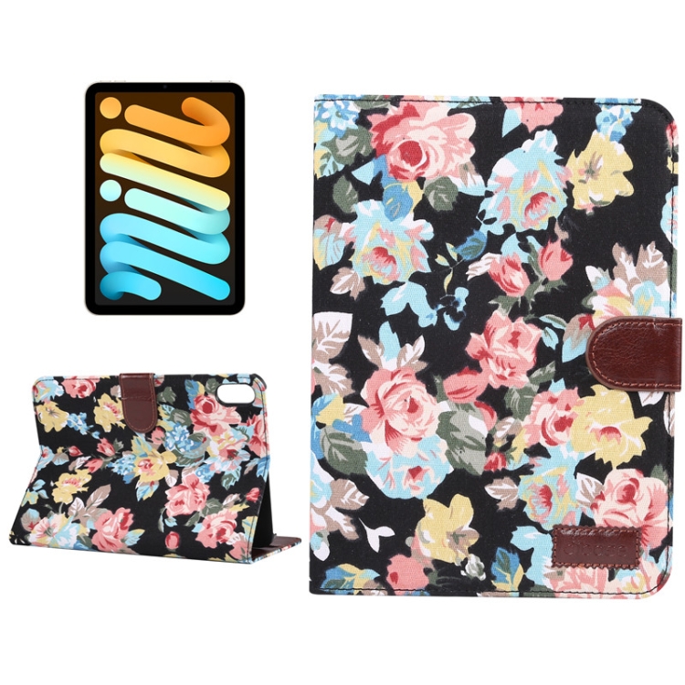 

Flowers Cloth Pattern Horizontal Flip Leather Tablet Case with Sleep / Wake-up Function & Holder & Card Slots & Wallet For iPad mini 6(Black)