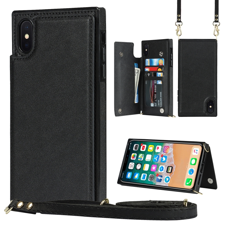 For iPhone XS Max Cross-body Square Double Buckle Flip Card