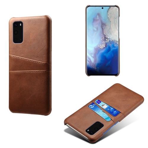 

For Samsung Galaxy S20+ Calf Texture PC + PU Leather Back Cover Shockproof Case with Dual Card Slots(Brown)