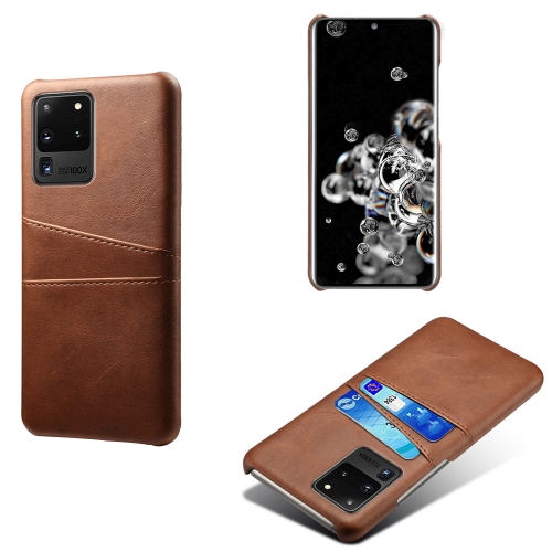 

For Samsung Galaxy S20 Ultra Calf Texture PC + PU Leather Back Cover Shockproof Case with Dual Card Slots(Brown)