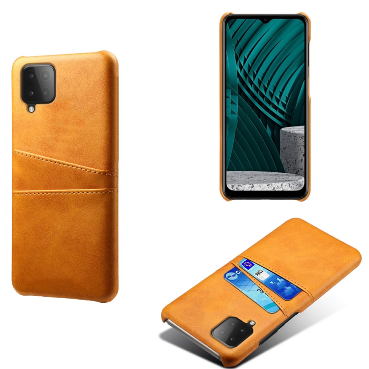 

For Samsung Galaxy M12 Calf Texture PC + PU Leather Back Cover Shockproof Case with Dual Card Slots(Orange)