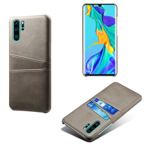 

For Huawei P30 Pro Calf Texture PC + PU Leather Back Cover Shockproof Case with Dual Card Slots(Grey)