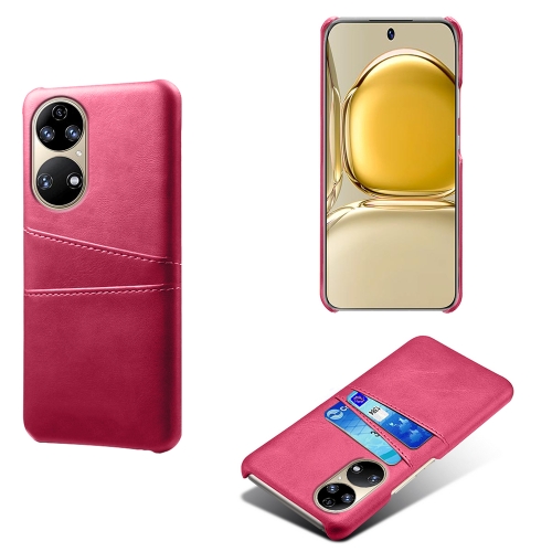 

For Huawei P50 Calf Texture PC + PU Leather Back Cover Shockproof Case with Dual Card Slots(Rose Red)