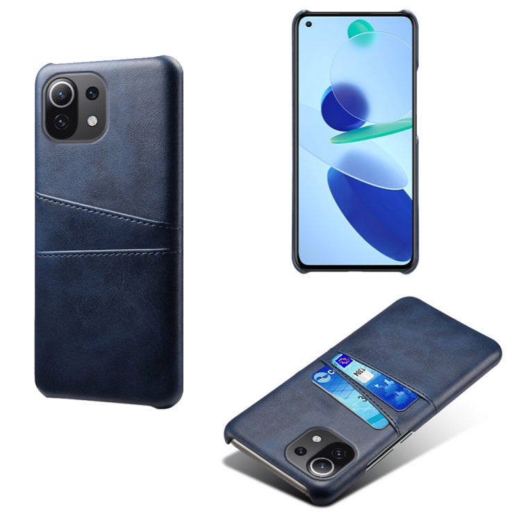 

For Xiaomi Mi 11 Lite 5G Calf Texture PC + PU Leather Back Cover Shockproof Case with Dual Card Slots(Blue)