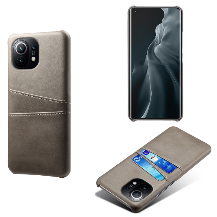 

For Xiaomi Mi 11 Calf Texture PC + PU Leather Back Cover Shockproof Case with Dual Card Slots(Grey)