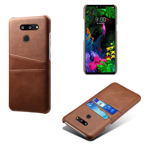 

For LG G8 ThinQ Calf Texture PC + PU Leather Back Cover Shockproof Case with Dual Card Slots(Brown)