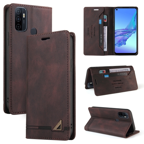 

For OPPO A53 / A32 / A53S Skin Feel Anti-theft Brush Horizontal Flip Leather Case with Holder & Card Slots & Wallet(Brown)