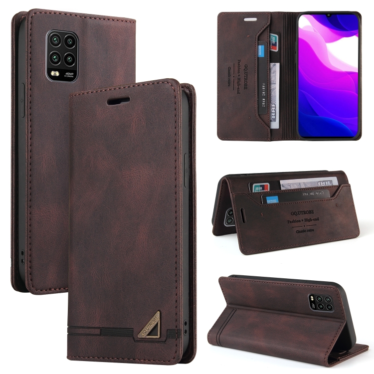 

For Xiaomi Mi 10 Lite 5G Skin Feel Anti-theft Brush Horizontal Flip Leather Case with Holder & Card Slots & Wallet(Brown)