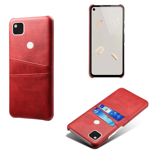 

For Google Pixel 4a Calf Texture PC + PU Leather Back Cover Shockproof Case with Dual Card Slots(Red)