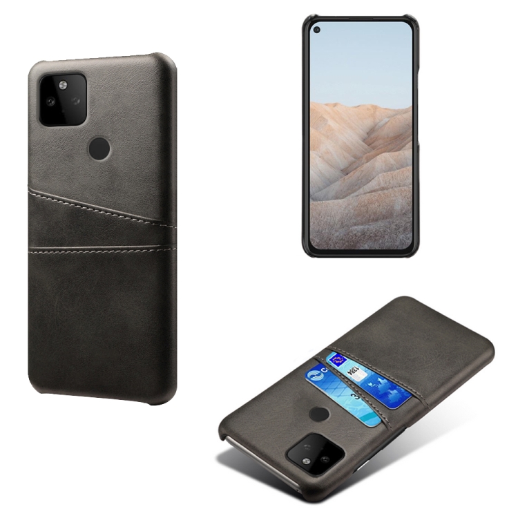 

For Google Pixel 5a Calf Texture PC + PU Leather Back Cover Shockproof Case with Dual Card Slots(Black)