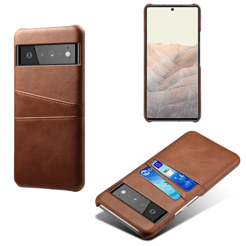 

For Google Pixel 6 Pro Calf Texture PC + PU Leather Back Cover Shockproof Case with Dual Card Slots(Brown)