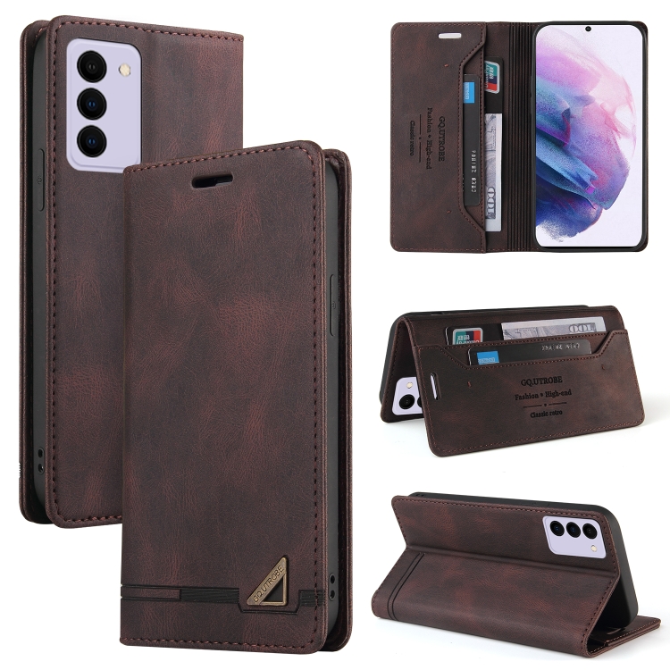 

For Samsung Galaxy S21 FE 5G Skin Feel Anti-theft Brush Horizontal Flip Leather Case with Holder & Card Slots & Wallet(Brown)