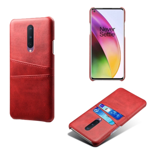 

For OnePlus 8 Calf Texture PC + PU Leather Back Cover Shockproof Case with Dual Card Slots(Red)