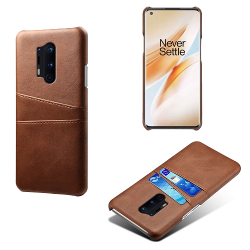 

For OnePlus 8 Pro Calf Texture PC + PU Leather Back Cover Shockproof Case with Dual Card Slots(Brown)