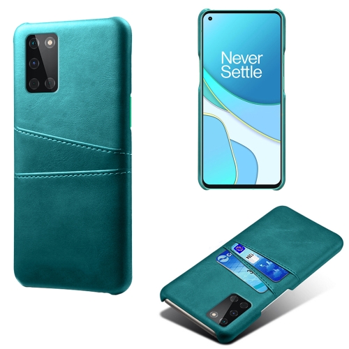 

For OnePlus 8T Calf Texture PC + PU Leather Back Cover Shockproof Case with Dual Card Slots(Green)