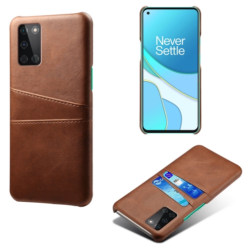 

For OnePlus 8T Calf Texture PC + PU Leather Back Cover Shockproof Case with Dual Card Slots(Brown)