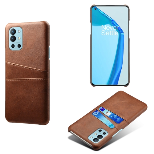 

For OnePlus 9R Calf Texture PC + PU Leather Back Cover Shockproof Case with Dual Card Slots(Brown)