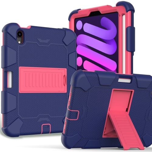 

Two-Color Robot Shockproof Silicone + PC Protective Tablet Case with Holder & Pen Slot For iPad mini 6(Navy Blue + Rose Red)