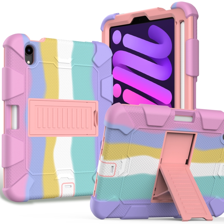 

Two-Color Robot Shockproof Silicone + PC Protective Tablet Case with Holder & Pen Slot For iPad mini 6(Colorful + Rose Gold)