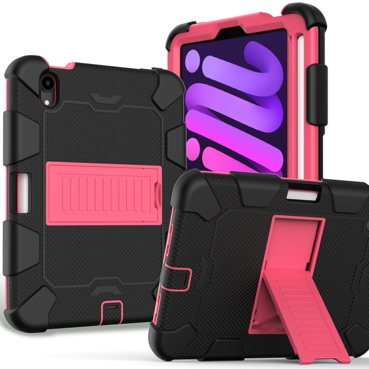 

Two-Color Robot Shockproof Silicone + PC Protective Tablet Case with Holder & Pen Slot For iPad mini 6(Black + Rose Red)