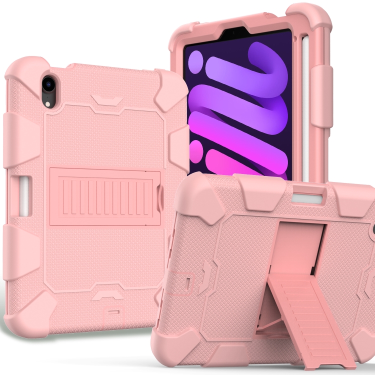 

Two-Color Robot Shockproof Silicone + PC Protective Tablet Case with Holder & Pen Slot For iPad mini 6(Rose Gold)