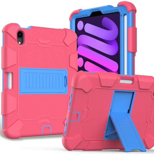 

Two-Color Robot Shockproof Silicone + PC Protective Tablet Case with Holder & Pen Slot For iPad mini 6(Rose Red + Blue)