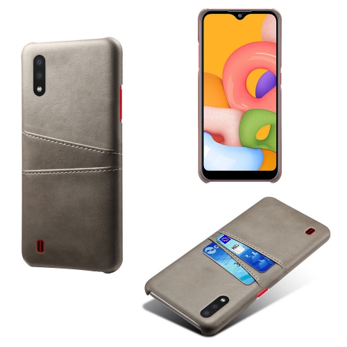 

For Samsung Galaxy A01 Calf Texture PC + PU Leather Back Cover Shockproof Case with Dual Card Slots(Grey)