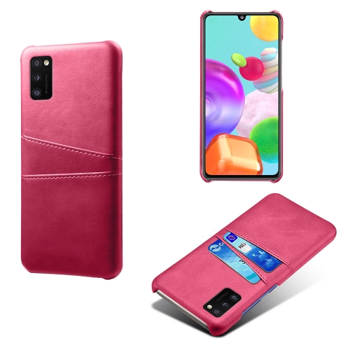 

For Samsung Galaxy A41 Calf Texture PC + PU Leather Back Cover Shockproof Case with Dual Card Slots(Rose Red)